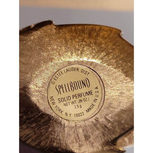 Vtg Estee Lauder Perfume Compact Enamel Red Lady Bug Spellbound Gold Tone Leaf - Picture 4 of 5